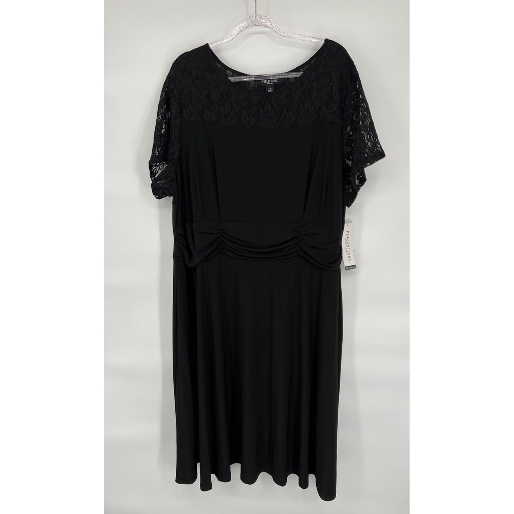 Perceptions New York Dress Lace Black‎ Lace Short Sleeves Womens Sz 3X Org $89
